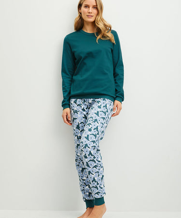 Midnight Flowers - Pyjamas With Cuff - 520 Dark petrol