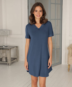 Bamboo - Short Sleeve Nightdress  Lace - 367 Bering Sea