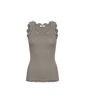 Babette - Silk SL U-neck Lace Top - 051 dried sage