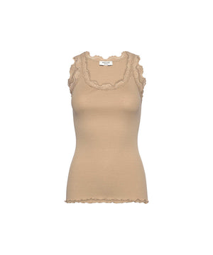 Babette - Silk SL U-neck Lace Top - 052 safari