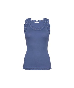 Babette - Silk SL U-neck Lace Top - 054 dutch blue