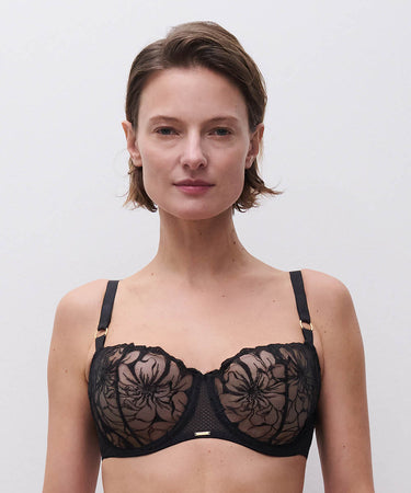 Fleurs - Half-cup Balcony Bra - 011 BLACK