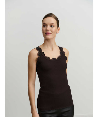 Babette - Top Regular W/Vintage Lace - 169 Ganache