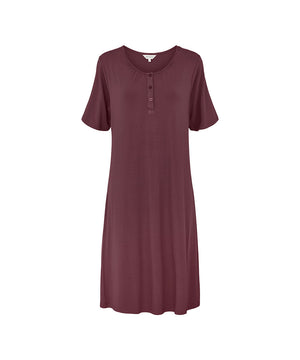 Bamboo - Long nightdress, short sleeve - 221 PLUM