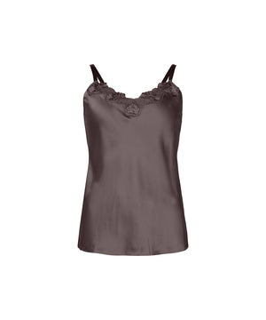 Pure Silk - Camisole W. Lace - 190 COFFEE BEAN