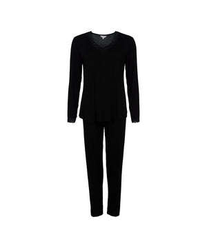 Bamboo - long sleeve pyjamas with lace - 02 BLACK