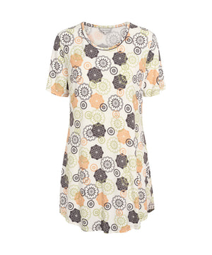 Bambus Homewear - Short-sleeve Nightdress - 649 MOCCA/KIWI FLORAL