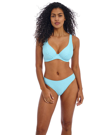 Jewel Cove - Uw High Apex Bikini Top - TUR STRIPE TURQUOISE