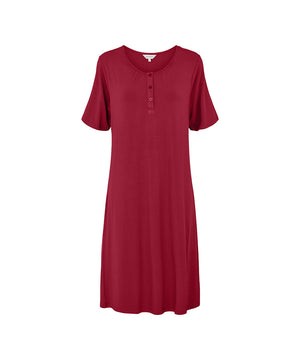 Bamboo - Long nightdress, short sleeve - 194 RUBY RED