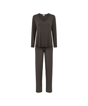 Bamboo - long sleeve pyjamas with lace - 220 CHOCOLATE
