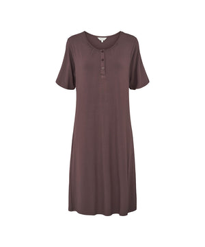 Bamboo - Long nightdress, short sleeve - 190 COFFEE BEAN