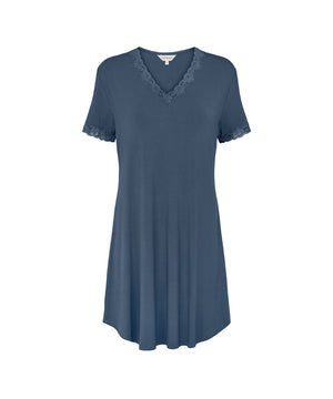 Bamboo - short sleeve nightdress with - 223 DENIM BLUE