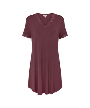 Bamboo - short sleeve nightdress with - 221 PLUM