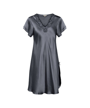 Pure Silk - Nightgown w.lace, short sleeve - 230 TURBULENCE
