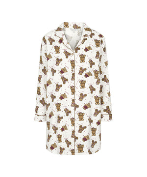 Cotton - Flannel Nightshirt - 1071 WINE TEDDY