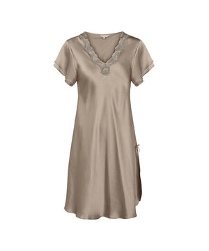 Pure Silk - Nightgown w.lace, short sleeve - 229 MOON ROCK