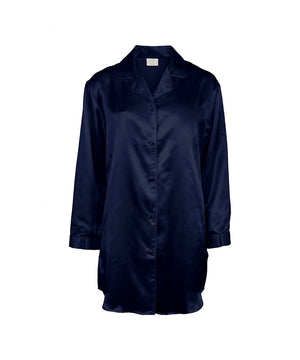 Homewear - Cotton & satin - Satin Long Sleeve Nightshirt - 355 INDIGO