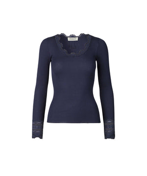 RWBenita - LS O-neck Lace Top - 135 NAVY