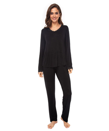 Bamboo - long sleeve pyjamas with lace - 02 BLACK
