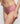 A close-up of a model wearing pink full brief underwear with a subtle tonal check pattern, shown against a light gray studio background.
