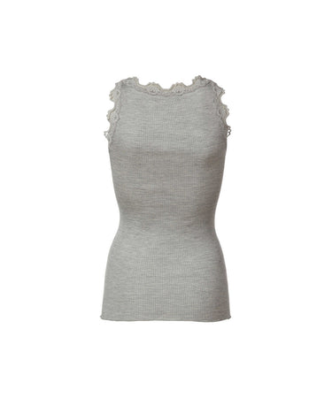 Babette - Silk Top w/lace - 008 LIGHT GREY MELANGE