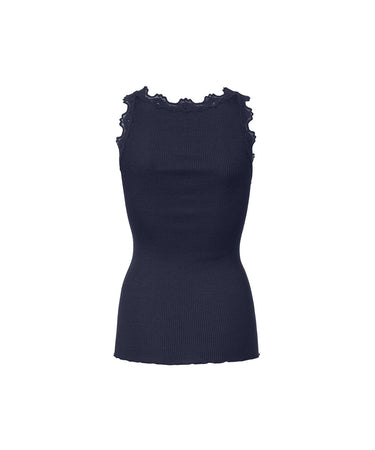 Babette - Silk Top w/lace - 135 NAVY
