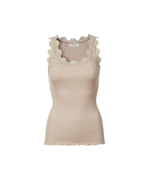 Babette - Silk Top w/lace - 826 CACAO