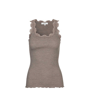 Babette - Silk Top w/lace - 821 BROWN MELANGE