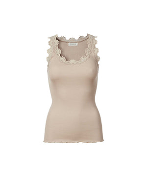 Silk - Top Regular W/Vintage Lace - 826 CACAO