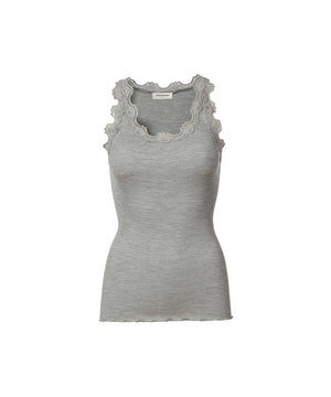 Silk - Top Regular W/Vintage Lace - 008 LIGHT GREY MELANGE