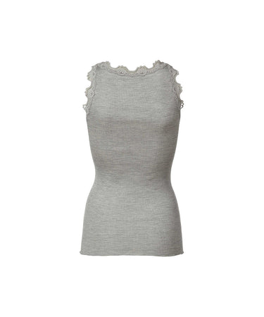Babette - Top Regular W/Vintage Lace - 008 LIGHT GREY MELANGE
