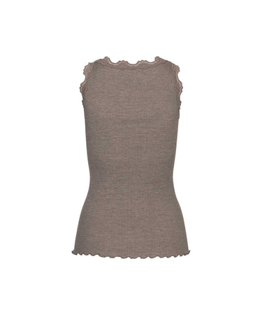 Babette - Top Regular W/Vintage Lace - 821 BROWN MELANGE