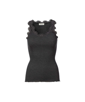 Silk - Top Regular W/Vintage Lace - 009 DARK GREY MELANGE