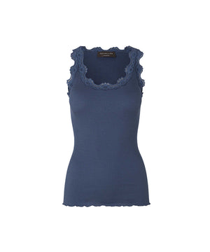 Silk - Top Regular W/Vintage Lace - 152 DENIM BLUE