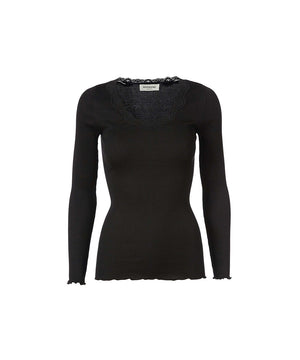 Vintage Lace - T-shirt Regular Ls - 010 BLACK