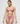 A woman modeling a pink gingham-patterned two-piece lingerie set in the series Avero from Marie Jo against a light gray studio background.