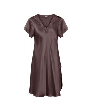 Lady Avenue - Pure Silk Nightgown w.lace, short sleeve