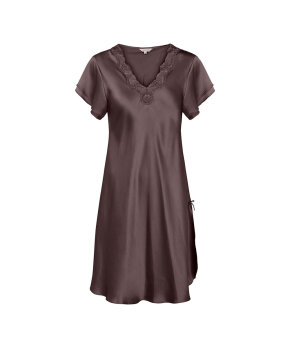 Lady Avenue - Pure Silk Nightgown w.lace, short sleeve