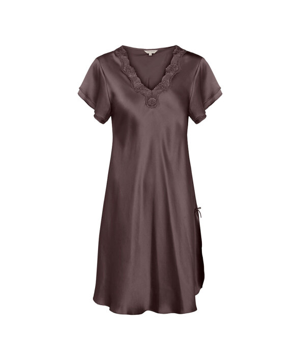 Lady Avenue - Pure Silk Nightgown w.lace, short sleeve