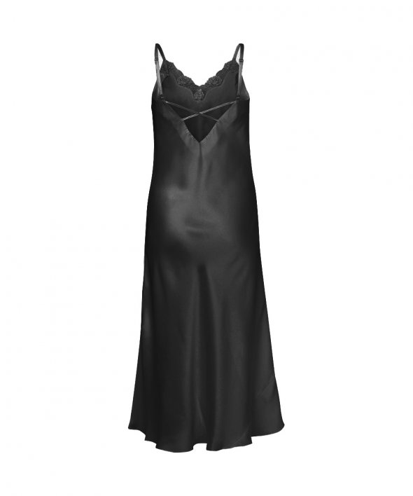 Lady Avenue - Silk Woven Long Nightgown W/Lace