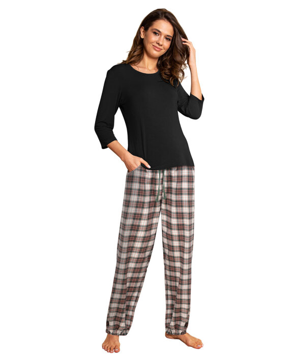 Lady Avenue - Homewear - Cotton & satin Cotton Flannel Pant