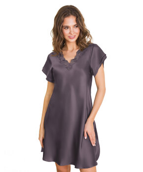 Lady Avenue - Silk Woven Nightgown W/Lace, Short Sleeve