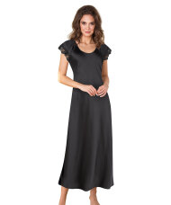 Lady Avenue - LA - Silk Woven Long Nightdress W/Short Sleeve