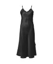 Lady Avenue - Silk Woven Long Nightgown W/Lace