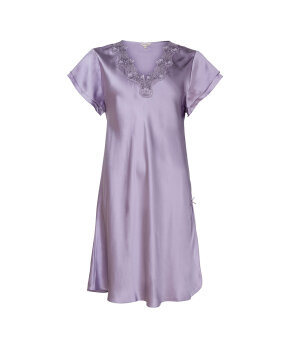 Lady Avenue - Silk Woven Nightgown W/Lace, Short Sleeve