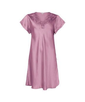 Lady Avenue - Silk Woven Nightgown W/Lace, Short Sleeve