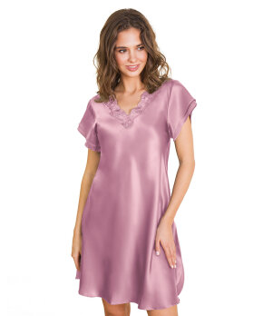 Lady Avenue - Silk Woven Nightgown W/Lace, Short Sleeve