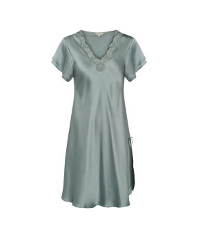 Lady Avenue - Pure Silk Nightgown w.lace, short sleeve Lady Avenue - Pure Silk Nightgown w.lace, short sleeve